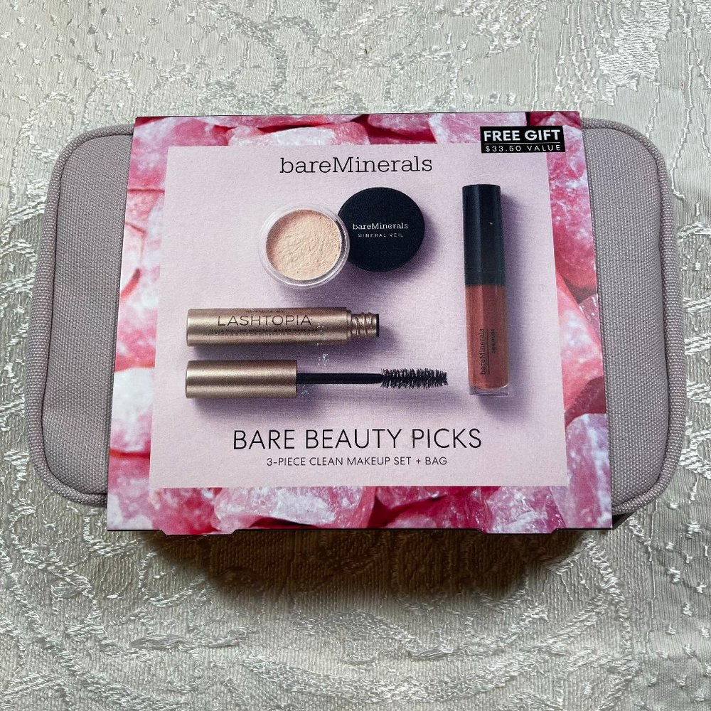 Bare Minerals Bare Beauty Picks 3- Piece Clean Makeup Set & Bag